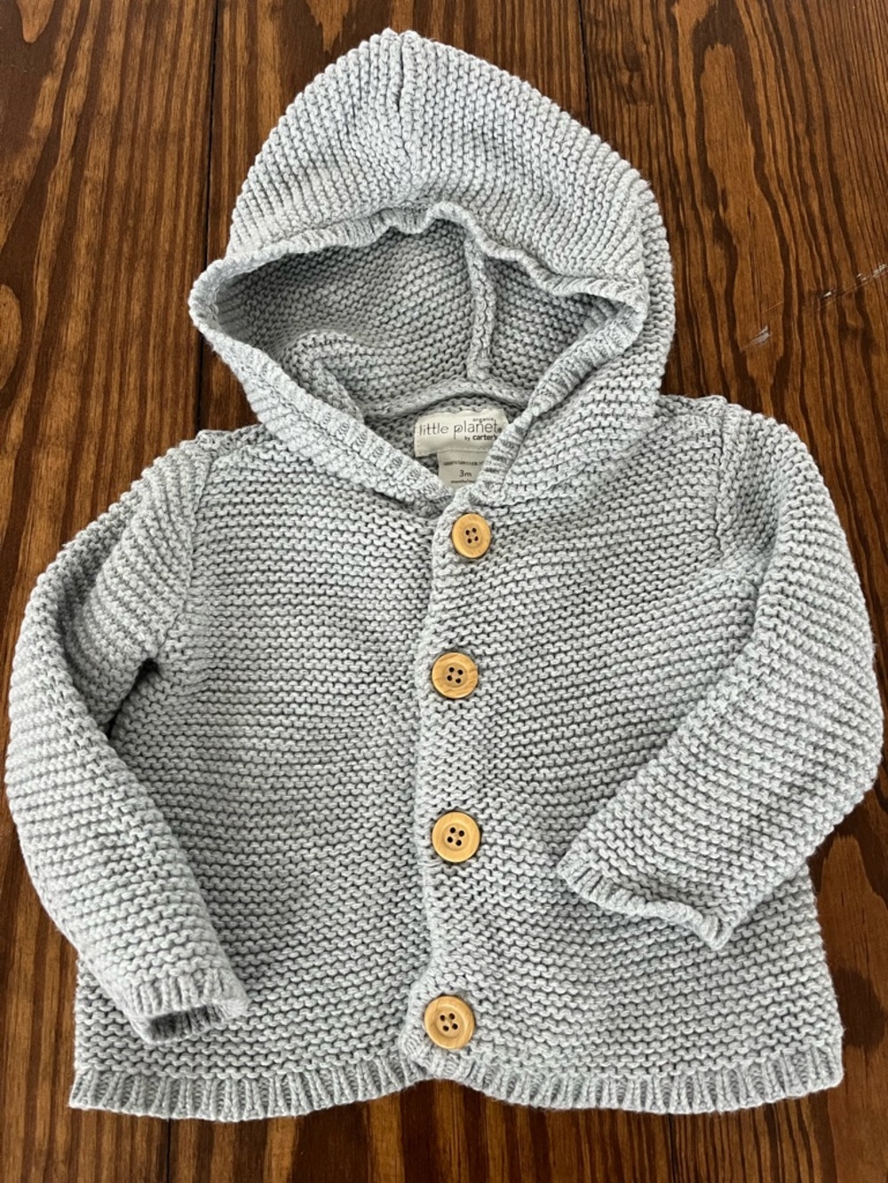 Carter's Light Gray Hooded Knit Cardigan with Wooden Buttons